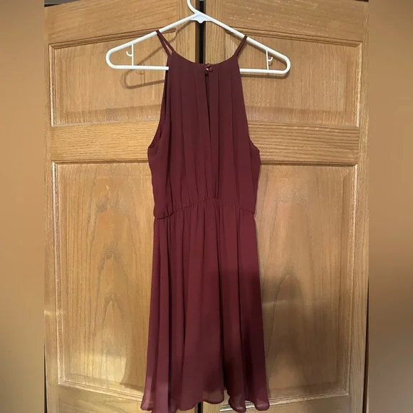 Lush Burgundy Blouson Chiffon Skater Dress - Picture 7 of 8